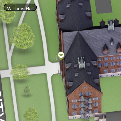 Williams Hall, home of Colburn gallery, on the campus map
