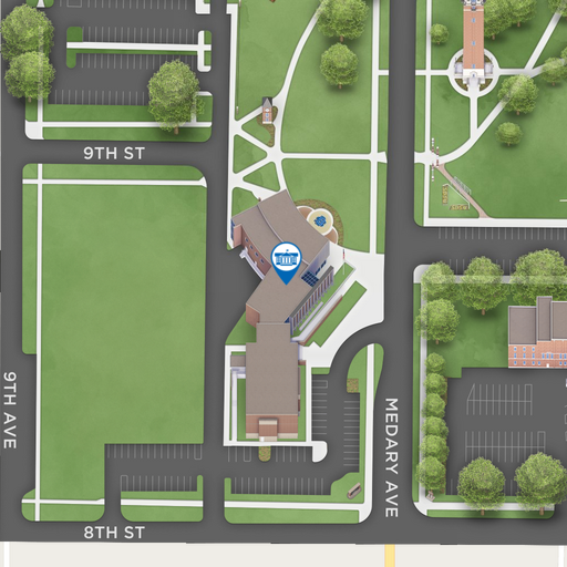 Map snapshot of the Alumni Center